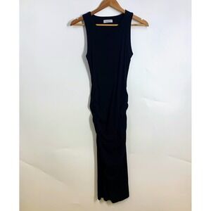 Michael Stars Womens Black Ribbed Knit Ruched Side Sleeveless Midi Dress Size M